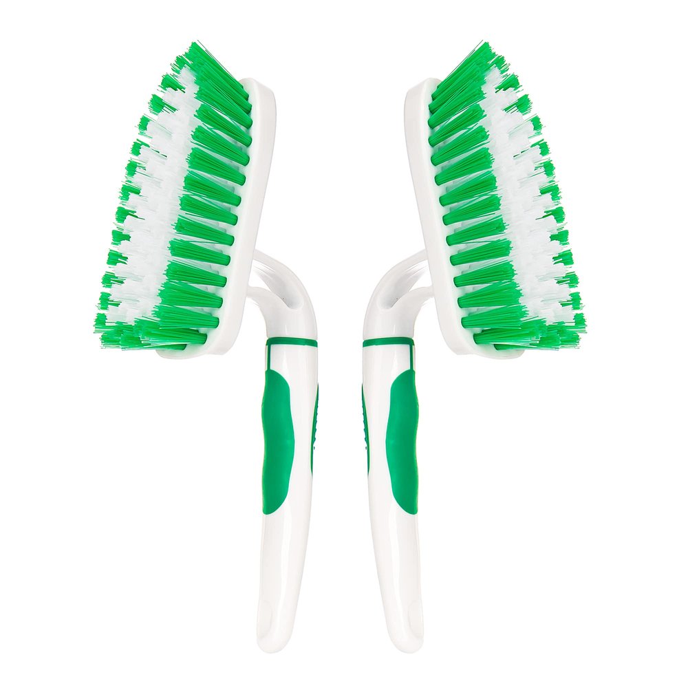 2-Pack Scrub Brush for Cleaning with Long Handle,Medium Firm Brush Bathroom Cleaning Supplies and Bathtub Cleaner and Shower Cleaning Brush,Multi-Scene Use for Kitchen or Carpet Brush,White&Green