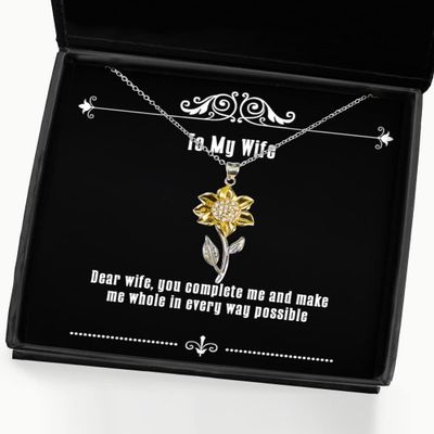 amangny Useful Wife, Dear Wife, You Complete me and Make me Whole in Every Way, Unique Sunflower Pendant Necklace for Wife from Husband
