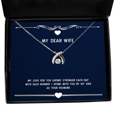 Funny Wife, My Love for You Grows Stronger Each Day with Each Moment I Spend, Useful Christmas Wishbone Dancing Necklace from Wife