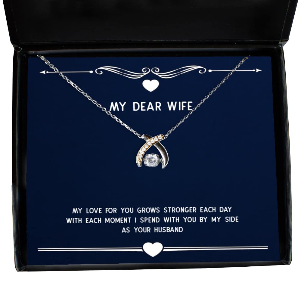 Funny Wife, My Love for You Grows Stronger Each Day with Each Moment I Spend, Useful Christmas Wishbone Dancing Necklace from Wife