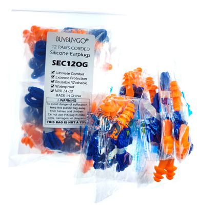 12 Pairs Corded Silicone Ear Plugs - Individually Wrapped - Reusable Noise Cancelling Earplugs for Hearing Protection - Shooting Range Noise Reduction, Construction Work, Hunting Ear Protection