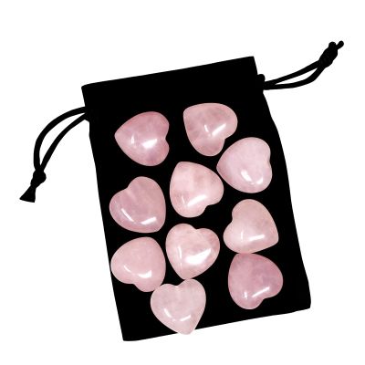 10PCS Natural Crystasl Rose Quartz Healing Stone 0.5/0.8" Mini Heart Gift Bag (Large (0.8in))