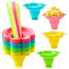 Oomcu 50 PCS Colorful Flower Snow Cone Cups with 50 PCS Cone Spoon Straws,Small Plastic Shaved Ice Drip Cup Snack Ice Cream Supplies for Holiday Party Birthday (4OZ) view 1
