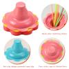 Oomcu 50 PCS Colorful Flower Snow Cone Cups with 50 PCS Cone Spoon Straws,Small Plastic Shaved Ice Drip Cup Snack Ice Cream Supplies for Holiday Party Birthday (4OZ) view 3
