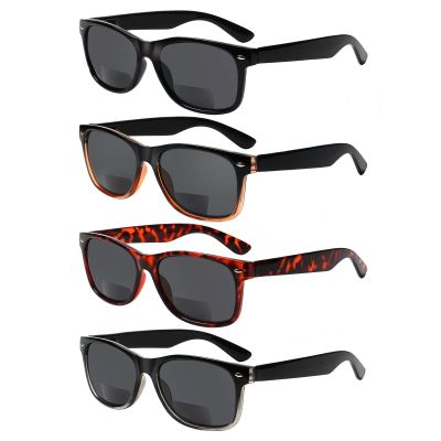 Sumkyle 4 Pack Bifocal Reading Glasses Grey Lens Spring Hinge Outdoor Sunglasses Fashion Bifocal Sun Readers for Men Women