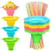 Oomcu 50 PCS Colorful Flower Snow Cone Cups with Cone Spoon Straws,Small Plastic Shaved Ice Drip Cones Snack Ice Cream Supplies for Holiday Kids Party Birthday Summer (8 OZ) view 1