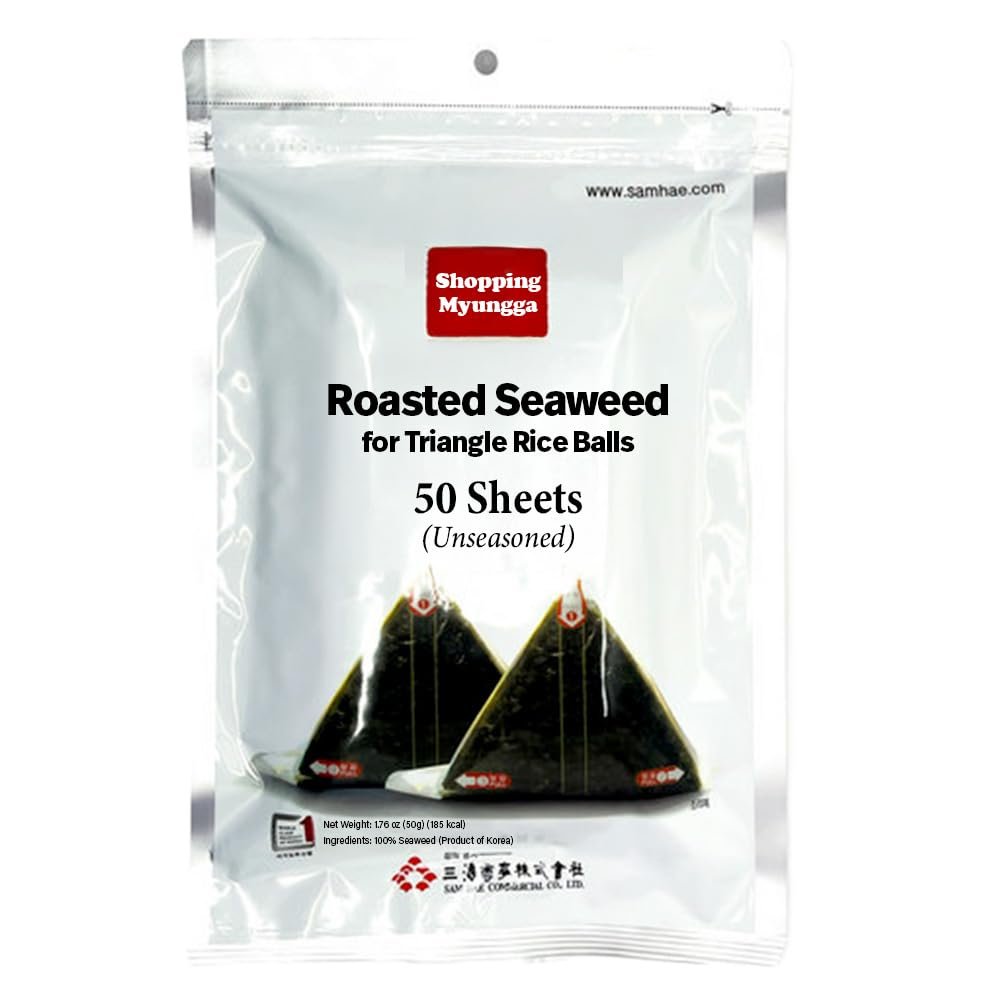 KOREAC_ Myungga [50 Sheets] Seaweed Wrappers for Triangular Onigiri Rice Ball (50sheets), Korean laver (Gim)_Made in Korea