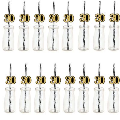 Happy 30th Birthday Straw Decor Gold Glitter Drinking Straw Cheers to 30 Years Thirty Birthday Party Decoration (24 PCS)