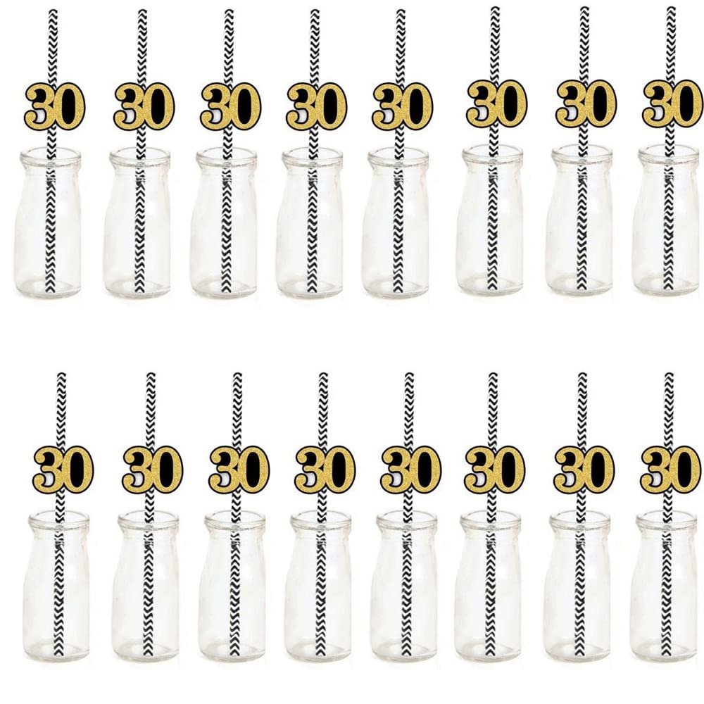 Happy 30th Birthday Straw Decor Gold Glitter Drinking Straw Cheers to 30 Years Thirty Birthday Party Decoration (24 PCS)