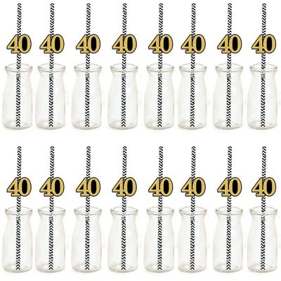 Happy 40th Birthday Straw Decor Gold Glitter Drinking Straw Cheers to 40 Years Forty Birthday Party Decoration (24 PCS)