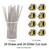 Happy 40th Birthday Straw Decor Gold Glitter Drinking Straw Cheers to 40 Years Forty Birthday Party Decoration (24 PCS) view 2