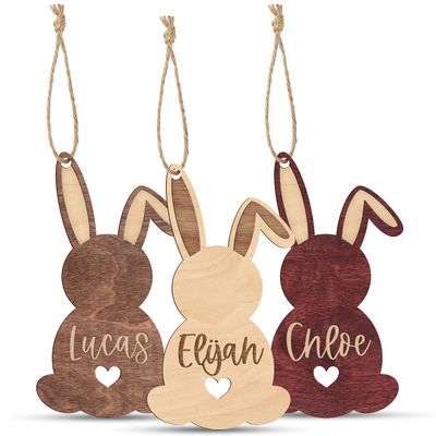 Personalized Easter Basket Tags w Name - Easter Bunny, Plywood - Custom Easter Name Tags, Wooden Easter Bunny Gifts, Cute Easter Name Tag, Easter Bunny Ornaments