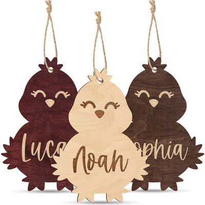 Personalized Easter Basket Tags w Name - Easter Chick, Plywood - Custom Easter Name Tags, Wooden Easter Bunny Gifts, Cute Easter Name Tag, Easter Bunny Ornaments