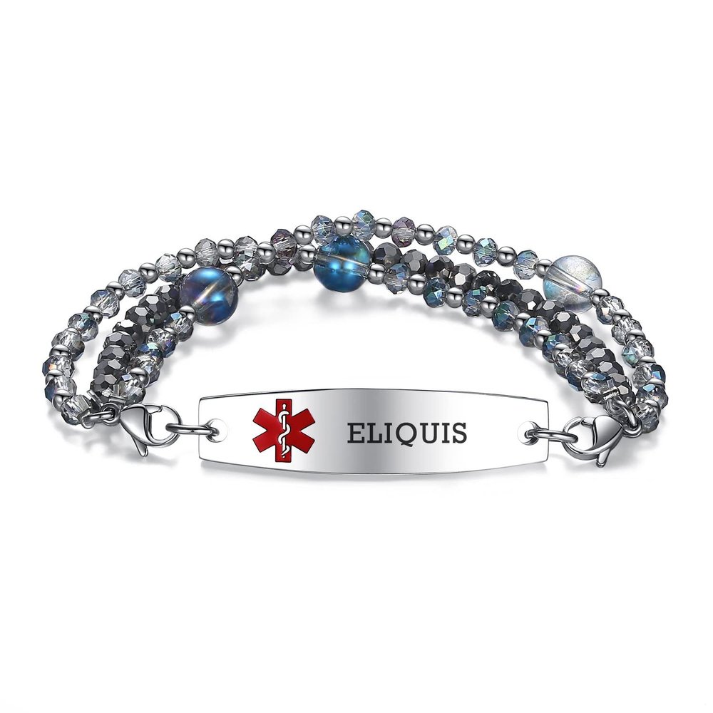 mnmoom 7.5 inch interchangeable Medical id bracelets for Women beads Medical alert bracelets with customize engraving eliquis (3 x Dark blue)