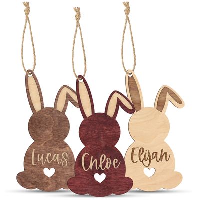 Personalized Easter Basket Tags w Name - Easter Bunny, Cherry - Custom Easter Name Tags, Wooden Easter Bunny Gifts, Cute Easter Name Tag, Easter Bunny Ornaments
