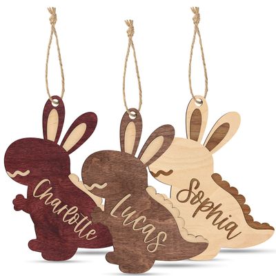 Personalized Easter Basket Tags w Name - Easter Bunnysaurus, Walnut - Custom Easter Name Tags, Wooden Easter Bunny Gifts, Cute Easter Name Tag, Easter Bunny Ornaments