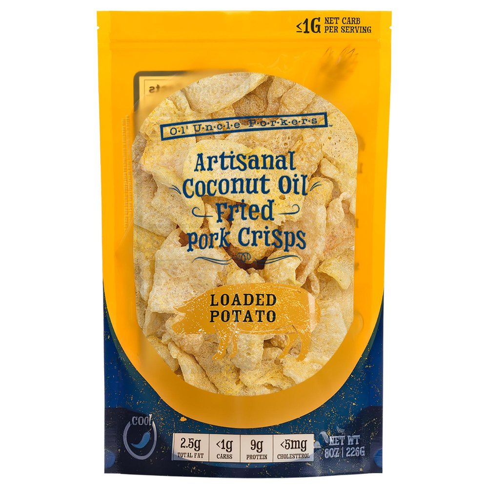 Ol' Uncle Porkers Keto-Friendly Pork Rinds Fried in Coconut Oil, 8 oz Bags, (Loaded Baked Potato Flavor, Pack of 1)