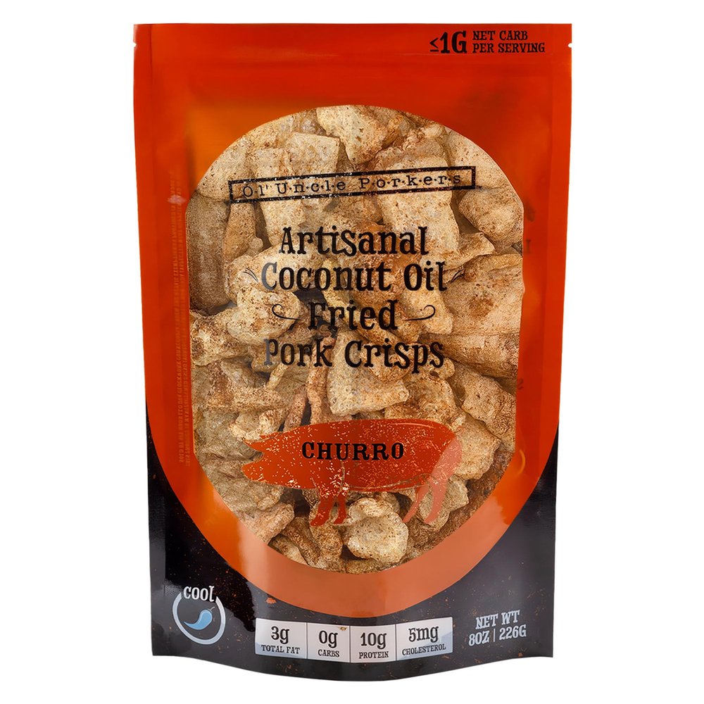Ol' Uncle Porkers Keto-Friendly Pork Rinds Fried in Coconut Oil, 8 oz Bags, (Cinnamon Churro Flavor, Pack of 1)