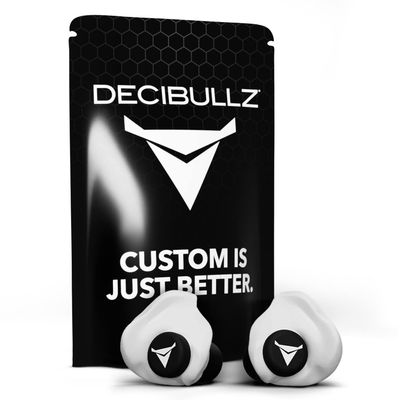 Decibullz 25-Decibel Noise-Reduction Earplugs for Hearing Protection, Custom-Molded Reusable Earplugs for Noise Sensitivity & Flights, White