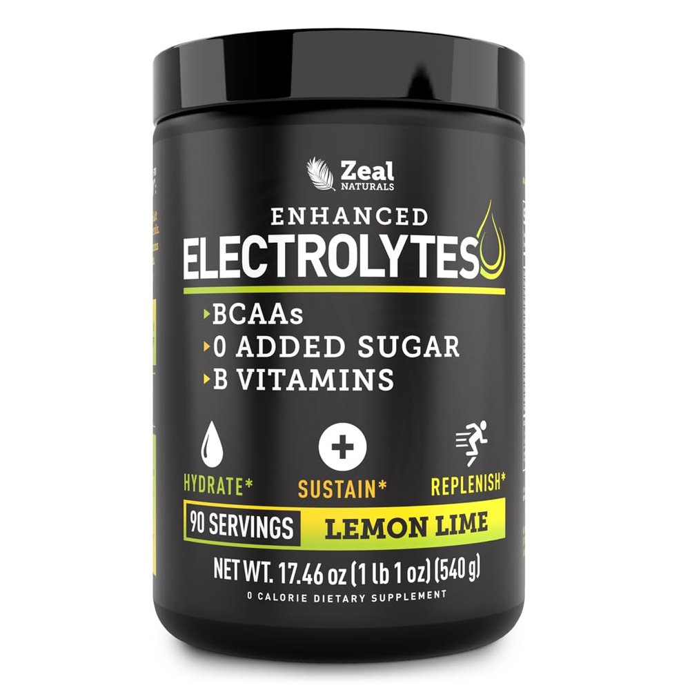 Zeal Electrolyte Powder - 90 Servings | Keto Electrolytes Powder | Zero Sugar, BCAAs, B-Vitamins | Potassium, Zinc, Magnesium | Hydration Powder Recovery Drink | Lemon Lime