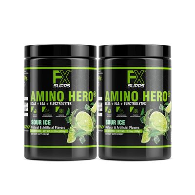 FXSUPPS Amino Hero Sour Ice Flavor (50 Servings) | Post-Workout Recovery Drink for Men and Women | Energy Powder Mix with BCAA, EAA, and Electrolytes | Promotes Endurance and Healthy Muscles - 2 Pack