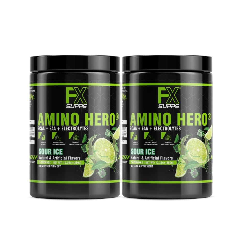 FXSUPPS Amino Hero Sour Ice Flavor (50 Servings) | Post-Workout Recovery Drink for Men and Women | Energy Powder Mix with BCAA, EAA, and Electrolytes | Promotes Endurance and Healthy Muscles - 2 Pack