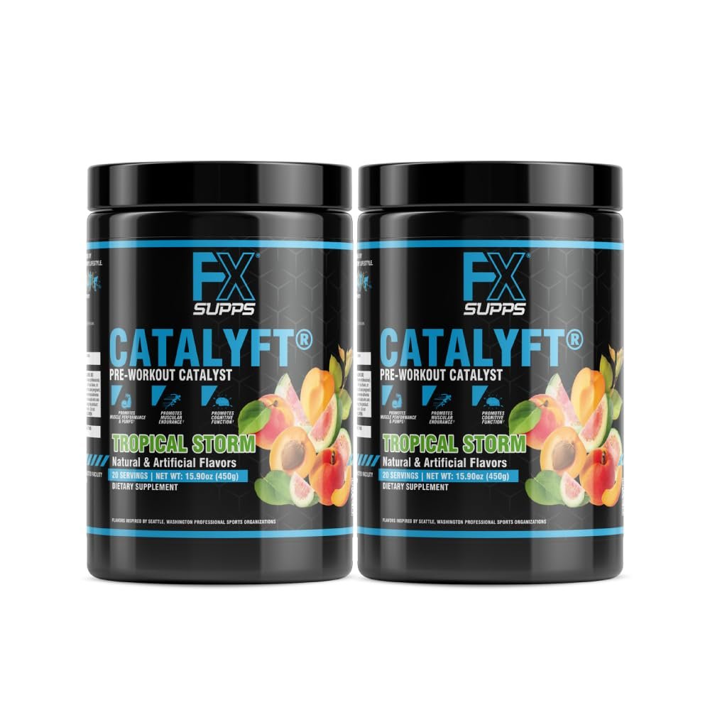 FXSUPPS Catalyft Pre-Workout Powder Drink for Men & Women, Tropical Storm | Dietary Supplement Mix with Creatine, Caffeine & Beta-Alanine | for Energy Pump, Muscle Gain & Focus, 40 Servings (2 Pack)