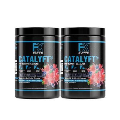 FXSUPPS Catalyft Pre-Workout Powder Drink for Men & Women Blitz Berry Blast Mix with Creatine, Caffeine & Beta-Alanine | Best for Energy Pump, Muscle Gain & Focus, 40 Servings (2-Pack)