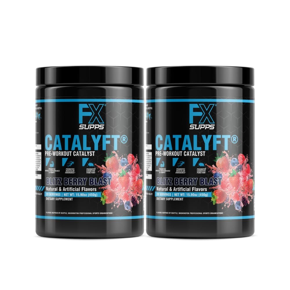 FXSUPPS Catalyft Pre-Workout Powder Drink for Men & Women Blitz Berry Blast Mix with Creatine, Caffeine & Beta-Alanine | Best for Energy Pump, Muscle Gain & Focus, 40 Servings (2-Pack)