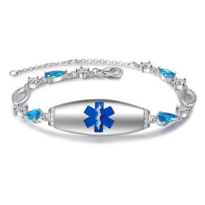 FenFang Personalized Emergency ID Alert Medical Bracelets for Women Free Engrave Diabetes Information Bracelets Tag Stainless Steel Waterproof Bracelets, blue