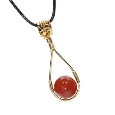 Carnelian Crystal Necklace - Handmade Wire Wrapped Healing Stone Bead Pendant - Fidget Anxiety Necklace for Women - Spinner Round Bead (Gold)