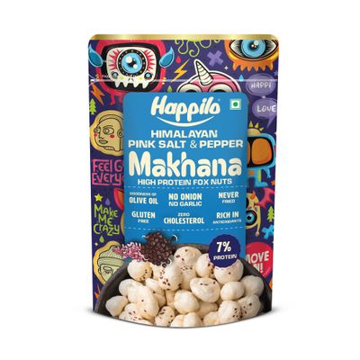 Happilo Premium Super Snack Makhana Himalayan Salt & Pepper55g, Roasted Foxnut Healthy Snack Low Calorie Gluten Free and Vegan
