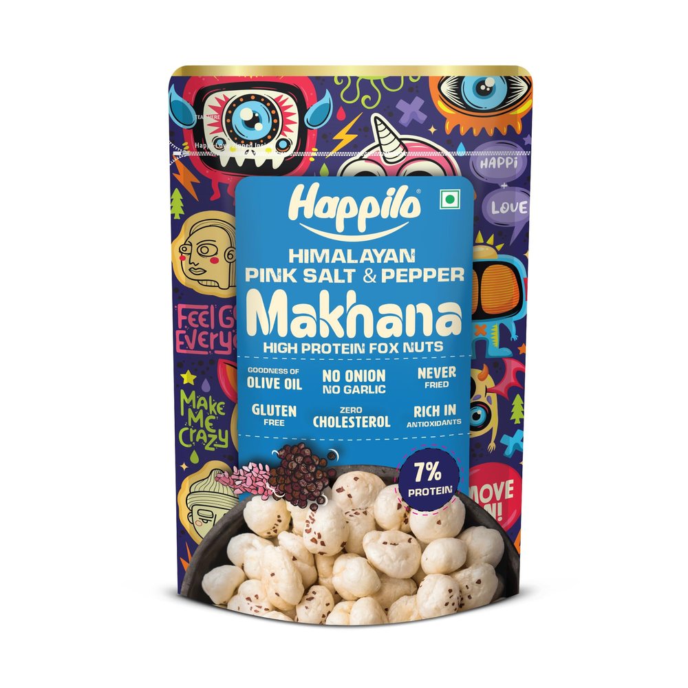 Happilo Premium Super Snack Makhana Himalayan Salt & Pepper55g, Roasted Foxnut Healthy Snack Low Calorie Gluten Free and Vegan