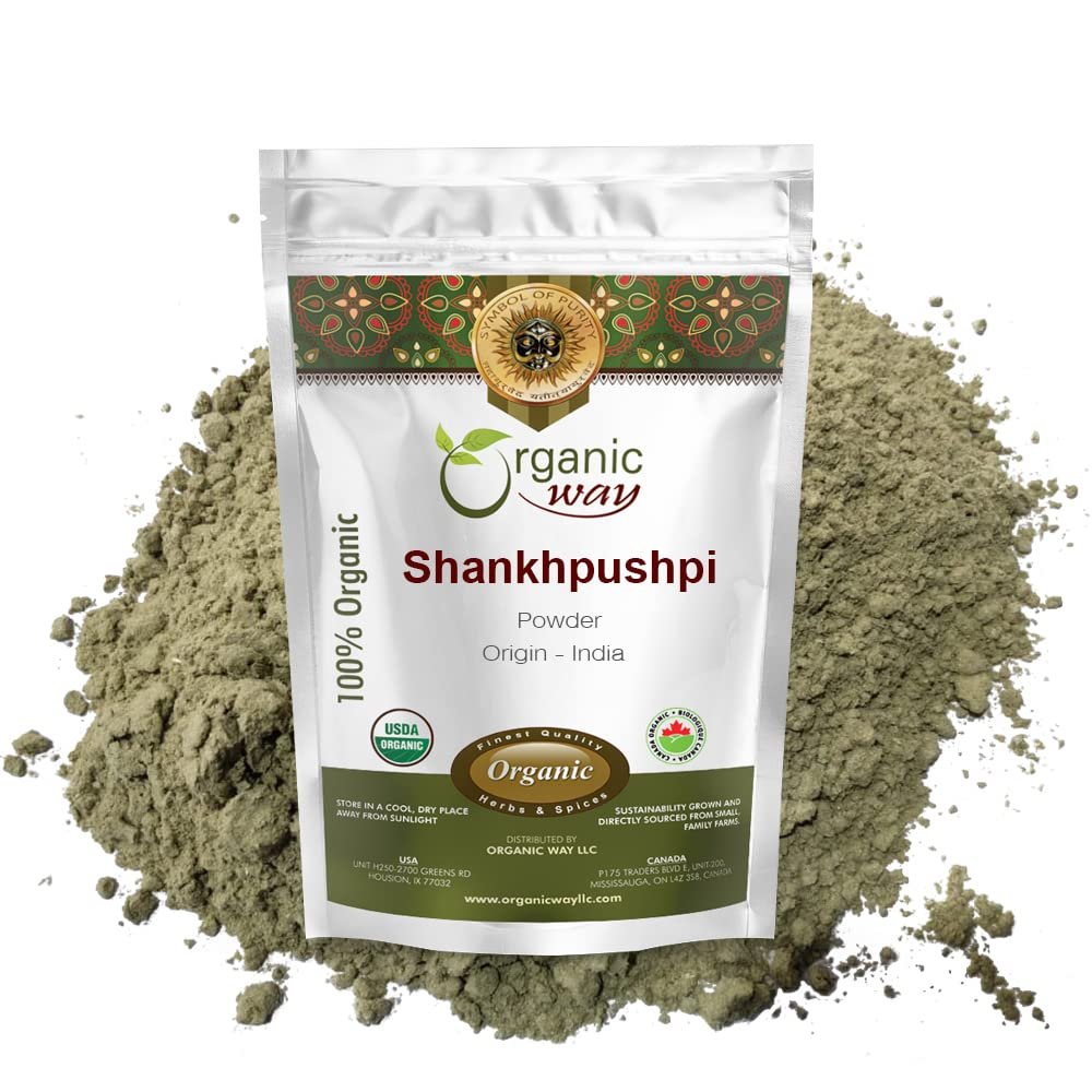 Organic Way Shankhpushpi (Convolvulus prostratus) Powder - Organic & Kosher Certified | Raw, Vegan, Non GMO & Gluten Free | USDA Certified | Origin - India (1/2LBS / 8Oz)
