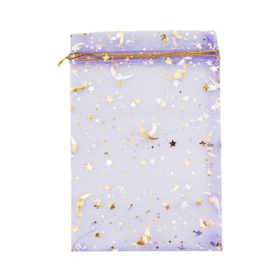 100 Moon Star Organza Jewelry Gift Pouch Candy Pouch Moon Drawstring Wedding Favor Bags AUG (5x7 inch, lilac)