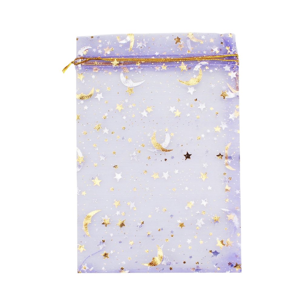 100 Moon Star Organza Jewelry Gift Pouch Candy Pouch Moon Drawstring Wedding Favor Bags AUG (5x7 inch, lilac)