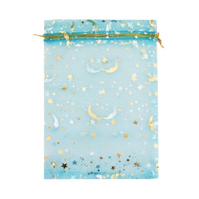 100 Moon Star Organza Jewelry Gift Pouch Candy Pouch Moon Drawstring Wedding Favor Bags AUG (5x7 inch, turquoise)