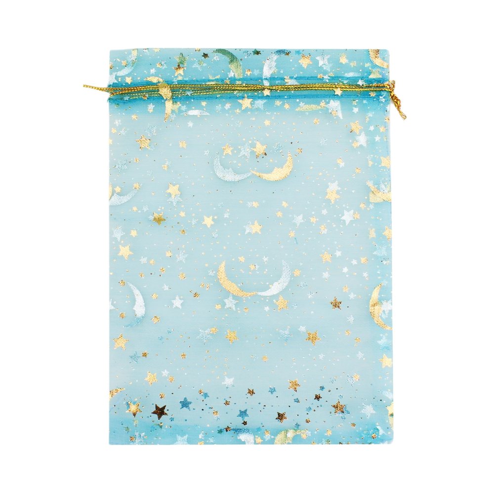 100 Moon Star Organza Jewelry Gift Pouch Candy Pouch Moon Drawstring Wedding Favor Bags AUG (5x7 inch, turquoise)