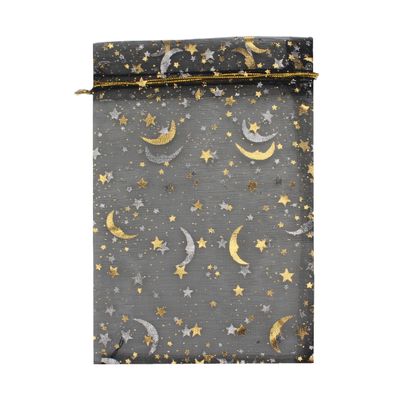 100 Moon Star Organza Jewelry Gift Pouch Candy Pouch Moon Drawstring Wedding Favor Bags AUG (5x7 inch, black)