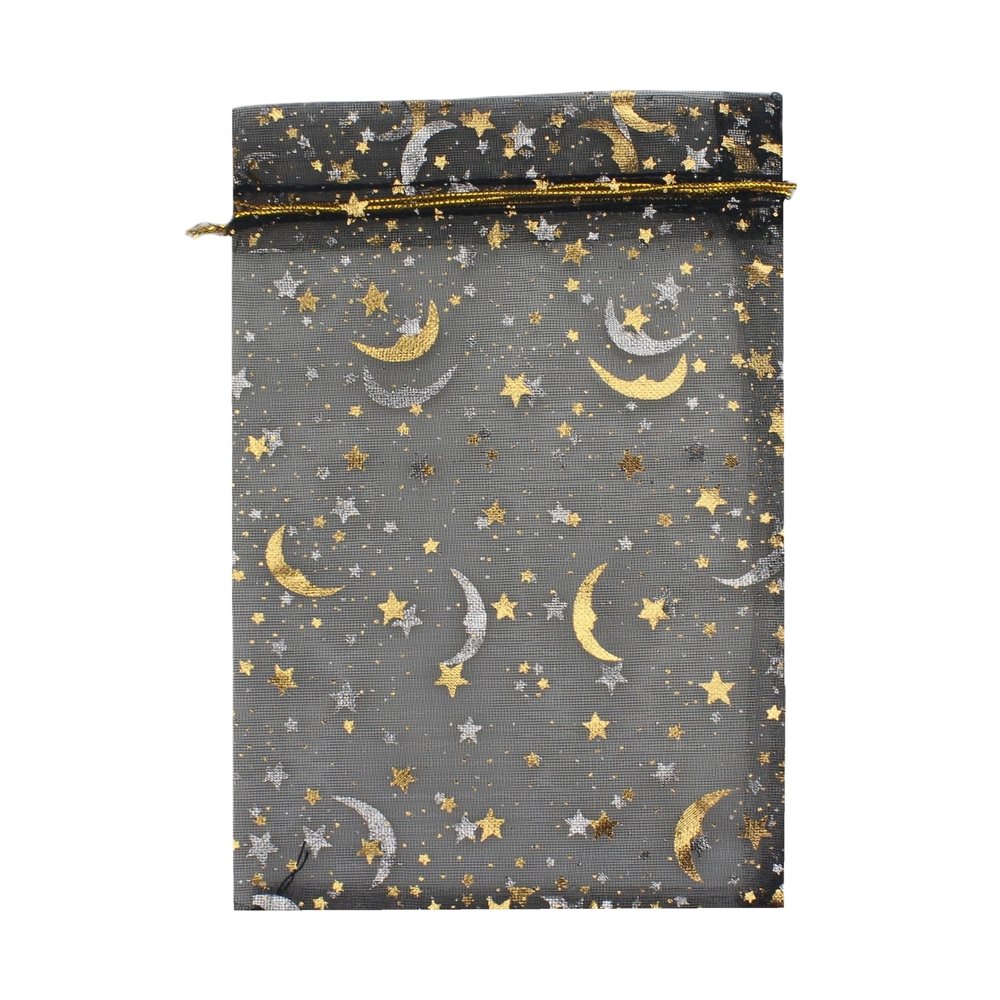 100 Moon Star Organza Jewelry Gift Pouch Candy Pouch Moon Drawstring Wedding Favor Bags AUG (5x7 inch, black)