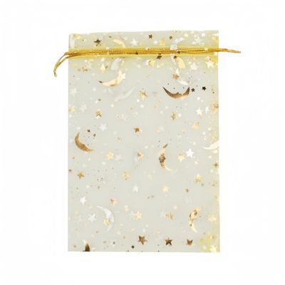 100 Moon Star Organza Jewelry Gift Pouch Candy Pouch Moon Drawstring Wedding Favor Bags AUG (5x7 inch, gold)