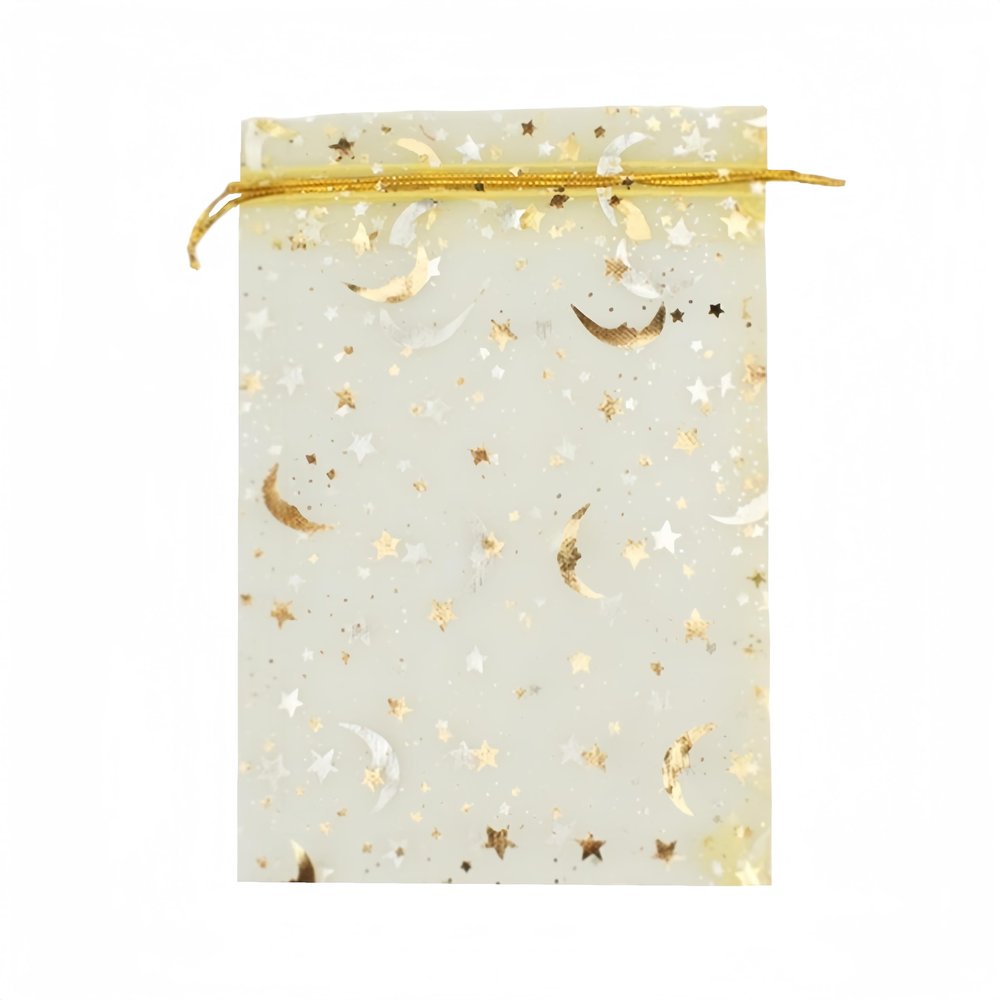 100 Moon Star Organza Jewelry Gift Pouch Candy Pouch Moon Drawstring Wedding Favor Bags AUG (5x7 inch, gold)