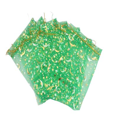100 Moon Star Organza Jewelry Gift Pouch Candy Pouch Moon Drawstring Wedding Favor Bags AUG (5x7 inch, green)
