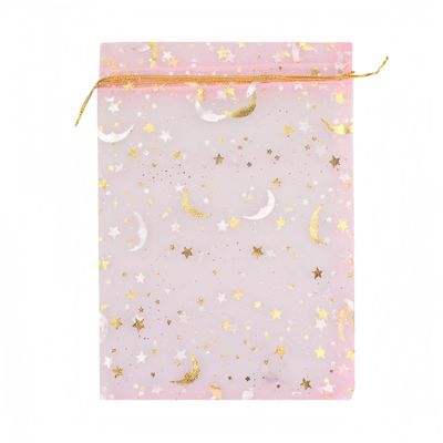 100 Moon Star Organza Jewelry Gift Pouch Candy Pouch Moon Drawstring Wedding Favor Bags AUG (5x7 inch, pink)