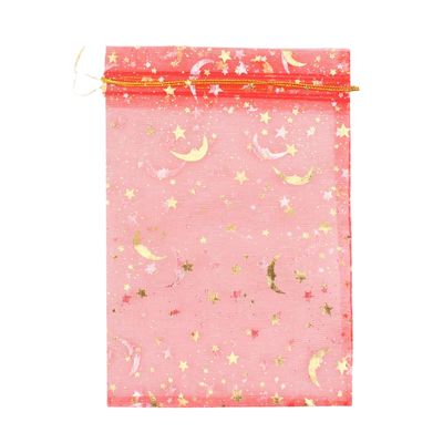 100 Moon Star Organza Jewelry Gift Pouch Candy Pouch Moon Drawstring Wedding Favor Bags AUG (5x7 inch, red)
