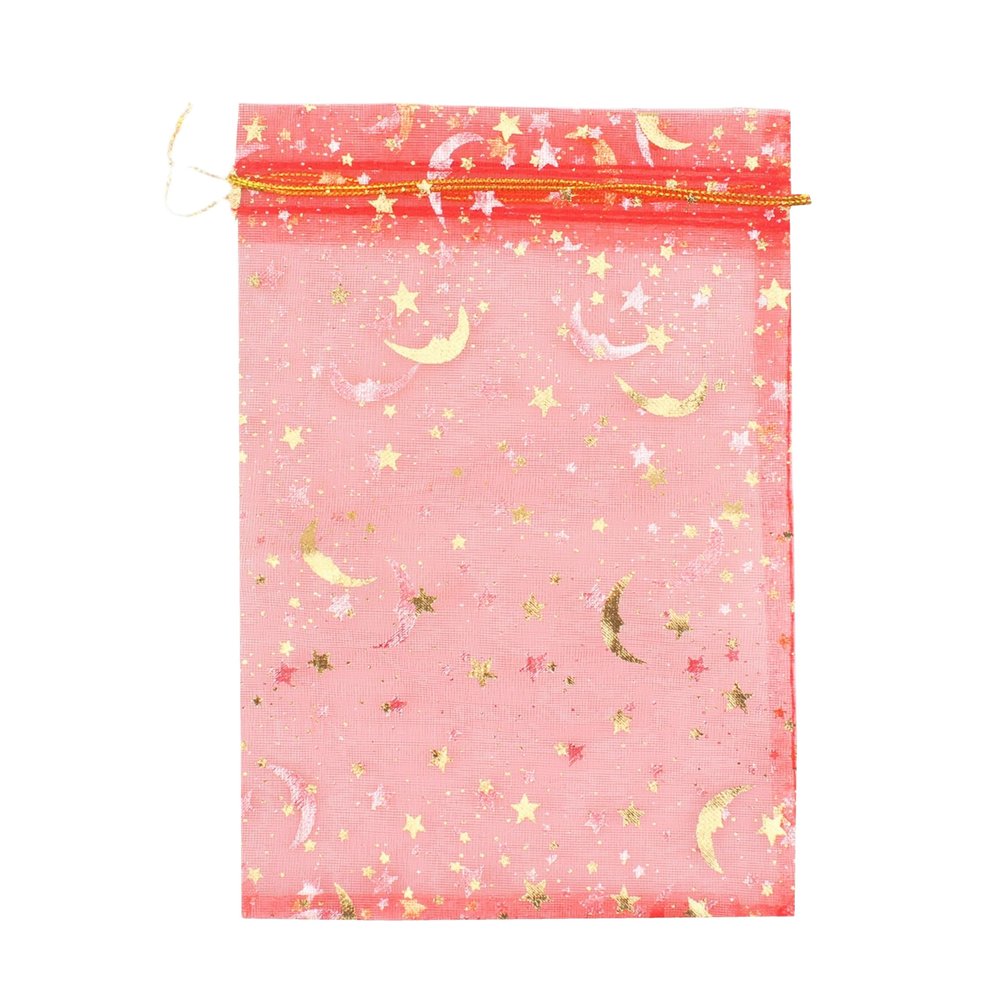 100 Moon Star Organza Jewelry Gift Pouch Candy Pouch Moon Drawstring Wedding Favor Bags AUG (5x7 inch, red)