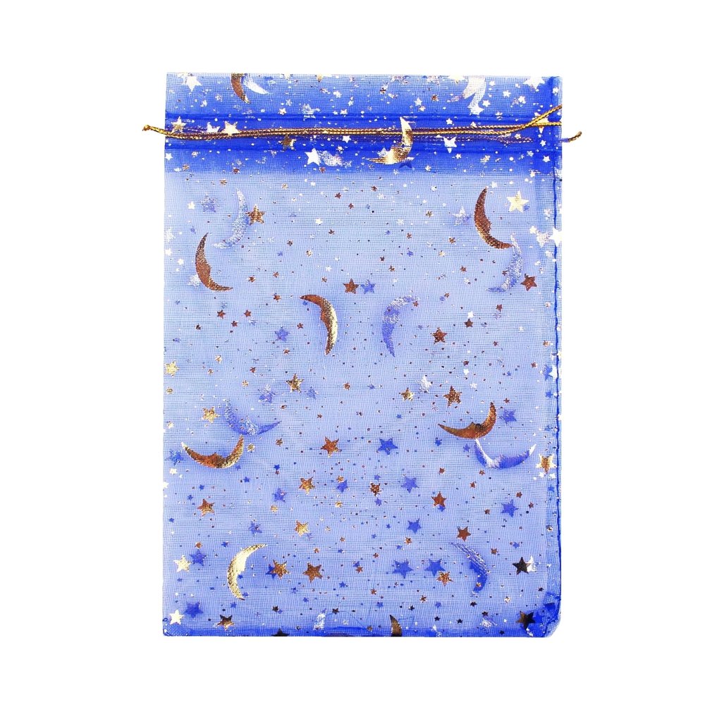 100 Moon Star Organza Jewelry Gift Pouch Candy Pouch Moon Drawstring Wedding Favor Bags AUG (5x7 inch, royalblue)