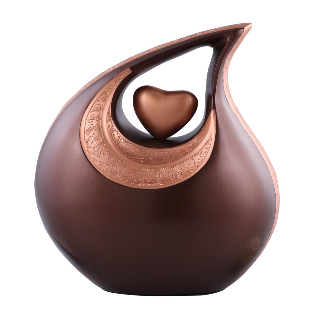 Teardrop Urn Bronze- Urns for Adult Men and Women - Cremation Urns for Ash, Funeral/Burial Urns, Decorative and Keepsake ERN, Heart Urn, 2.5 LTR