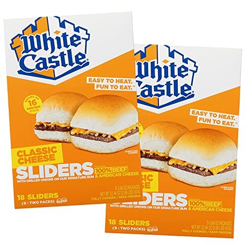 2 Set Gourmet Kitchn White Castle Classic Cheese Sliders | 2 Boxes (18 Sliders Per Box, 36 Total Sliders)