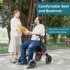 ELENKER All-Terrain Rollator Walker with Non-Pneumatic Tire 12 Front Rubber Wheels, Compact Folding Design for Seniors, Red view 4